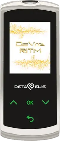 DeVita RITM+ mini – бяло ръчно устройство със златист екран, официална продуктова снимка